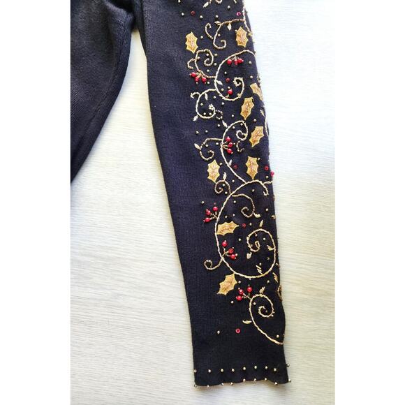 SWEATER JACKET & TANK-BEREK-Rhinestones-Appliques-Black-Gold-2 Piece-Size XL - Picture 10 of 15